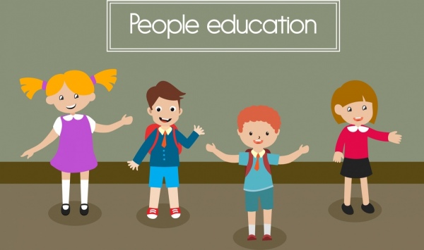 La gente la educación banner de dibujos animados de colores alegres alumnos iconos