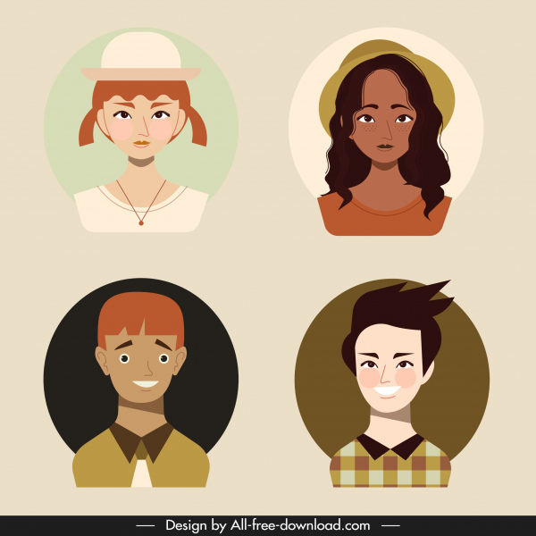 les gens portrait avatars couleur dessin animé caractères croquis