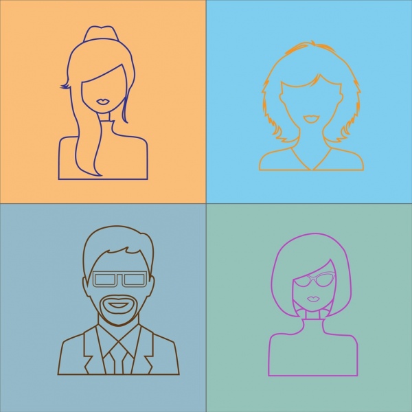 ícones do retrato de pessoas do esboço design plano colorido