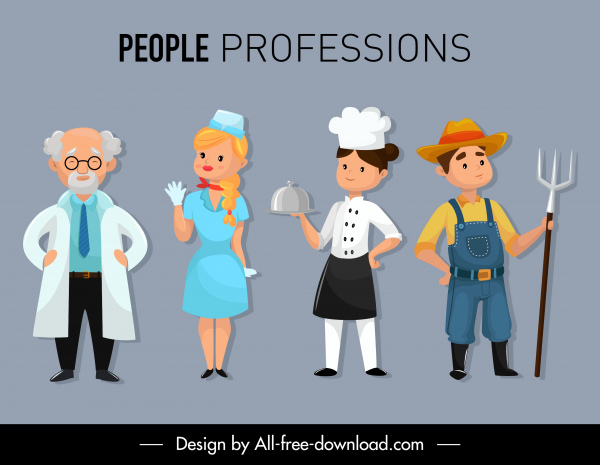personas iconos de la profesión personajes de dibujos animados de color sketch