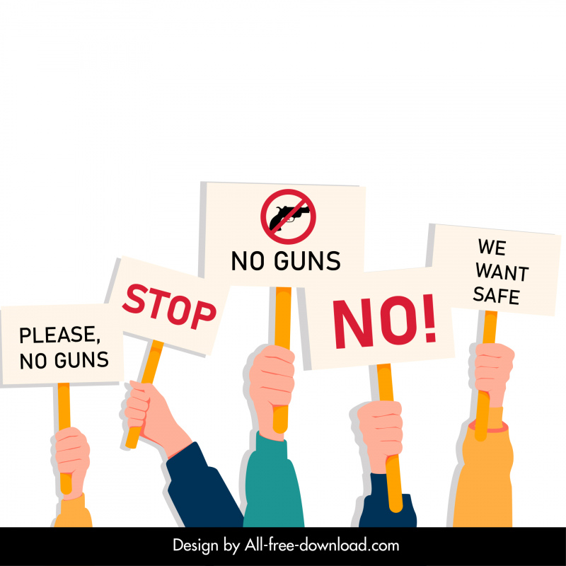 Les gens élèvent le conseil contre les armes à feu bannière plat dessin animé croquis