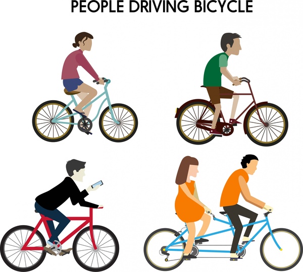 люди езда велосипедов различных типов изоляции