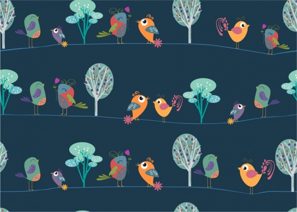 hockende Vögel Muster Hintergrund wiederholen Cartoon-Stil