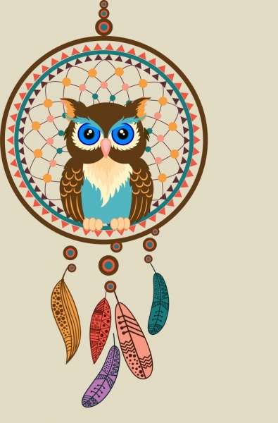 棲息的貓頭鷹圖標多彩夢想捕手裝飾品