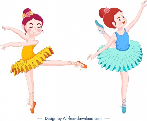 Durchführung von Ballerina Symbole farbige Karikatur, die Zeichen zu skizzieren