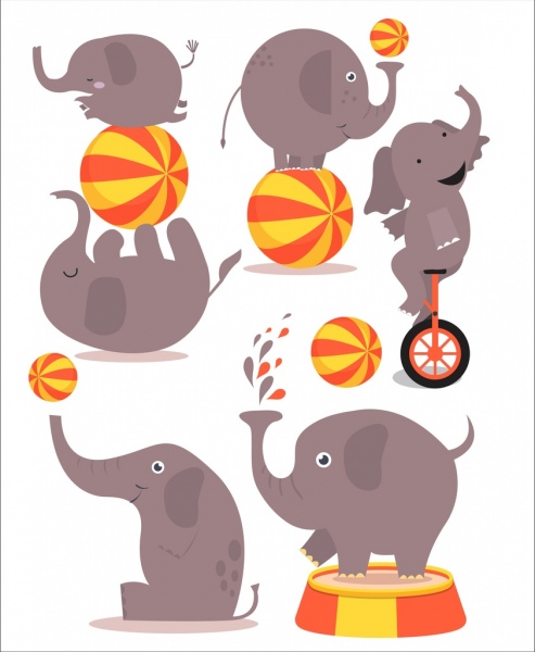 أداء الفيل الرموز الملونة تصميم الرسوم المتحركة