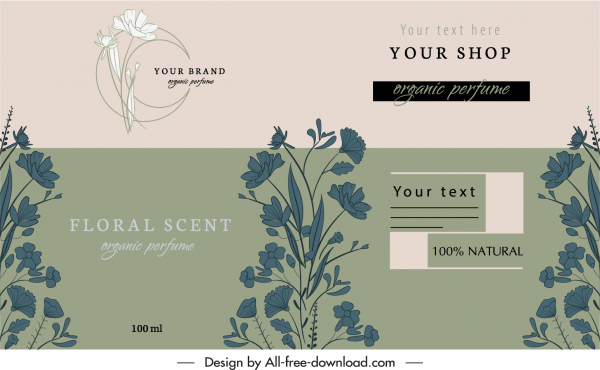template label parfum dekorasi bunga klasik yang elegan