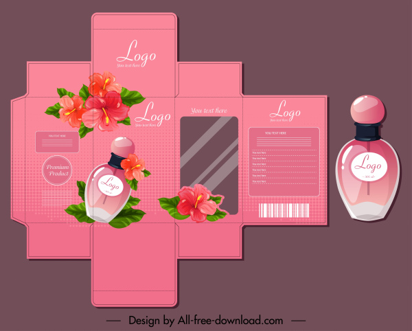 paquete de perfume plantilla flores decoración elegante rosa