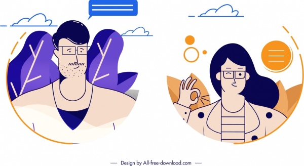 шаблоны аватар человека мужчина женщина иконы handdrawn дизайн