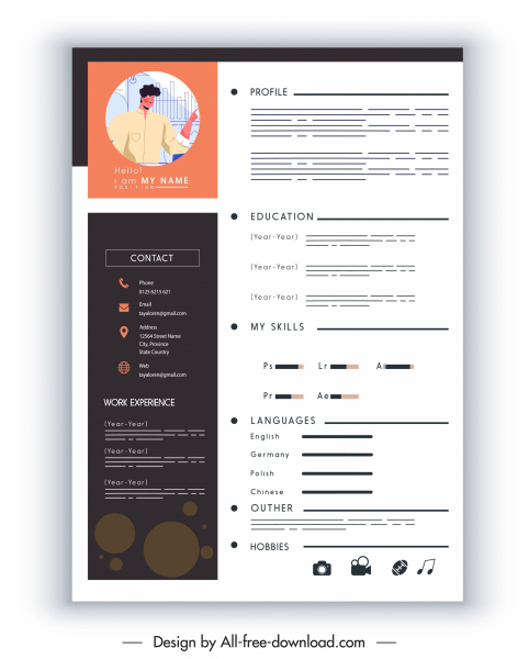 template resume pribadi elegan dekorasi kontras datar modern