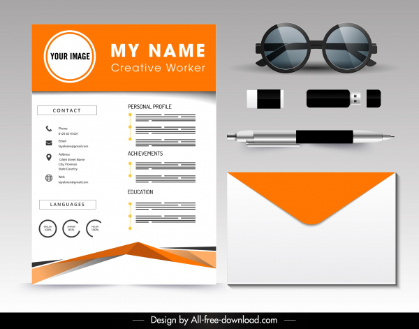 개인 이력서 서식 파일 현대적인 밝은 오렌지 흰색 장식