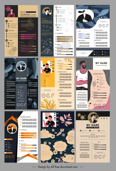 template resume pribadi dekorasi gelap berwarna-warni