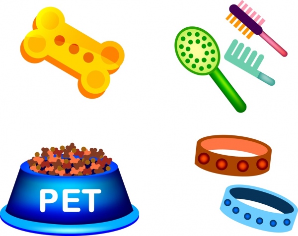 Productos para el cuidado de mascotas los iconos diferentes coloridos símbolos