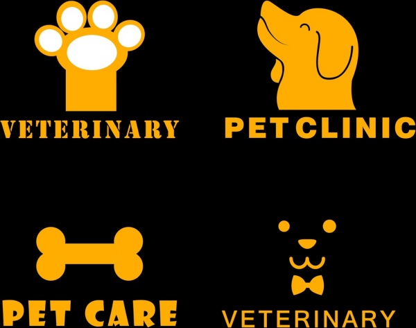 PET Clinic logo amarillo decoración conjuntos de símbolos