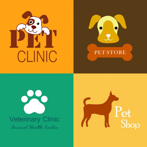 clinique pour animaux de compagnie animalerie logos colorés ornement de plats