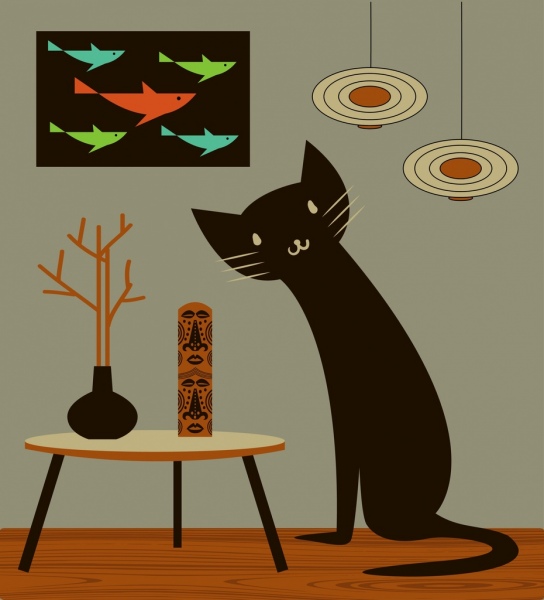 애완 동물 드로잉 검은 고양이 아이콘 장식