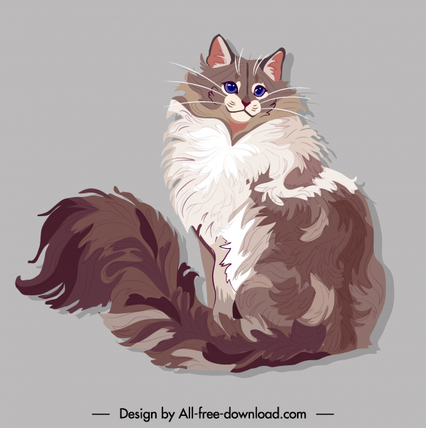 Lukisan Hewan peliharaan kucing berbulu sketsa berwarna desain digambar