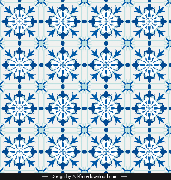 꽃잎 패턴 반복 대칭 장식 클래식 블루