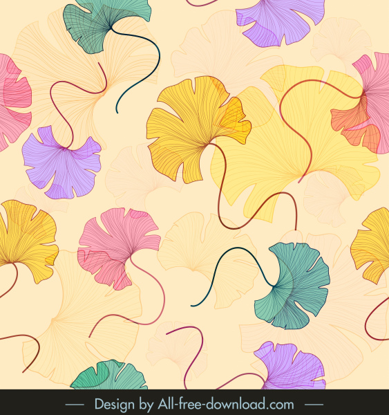 꽃잎 패턴 템플릿 클래식 다채로운 손으로 그린 스케치