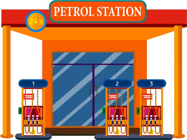 design frontal de posto de gasolina em laranja