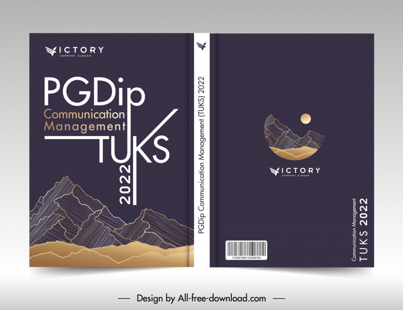 PGDIP 커뮤니케이션 관리 툭 2022 책 표지 템플릿 어두운 디자인 산 행성 스케치