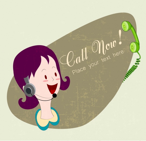 電話オペレーター広告女性アイコンクラシックデザイン
