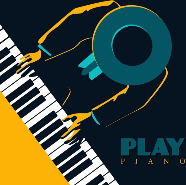 concerto de piano anúncio pianista Ícones escuro design do teclado