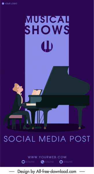 piano concierto banner pianista bosquejar decoración clásica oscura