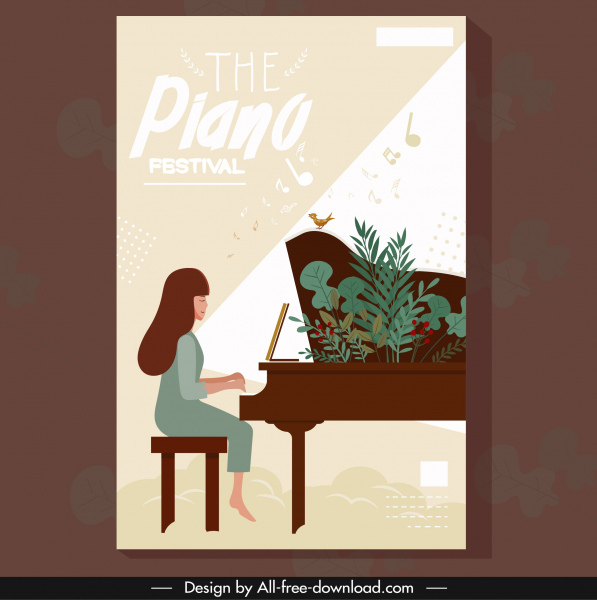 piyano konseri poster piyanist simgesi renkli klasik tasarım