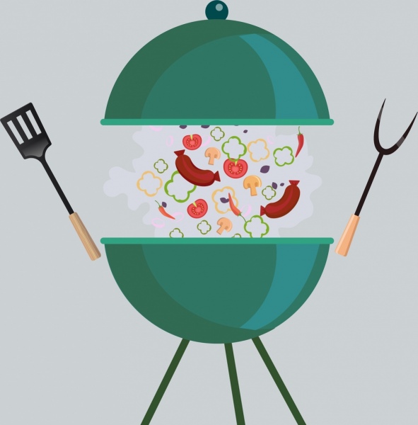 Icone di utensili dell'alimento di sfondo di pic-nic barbecue
