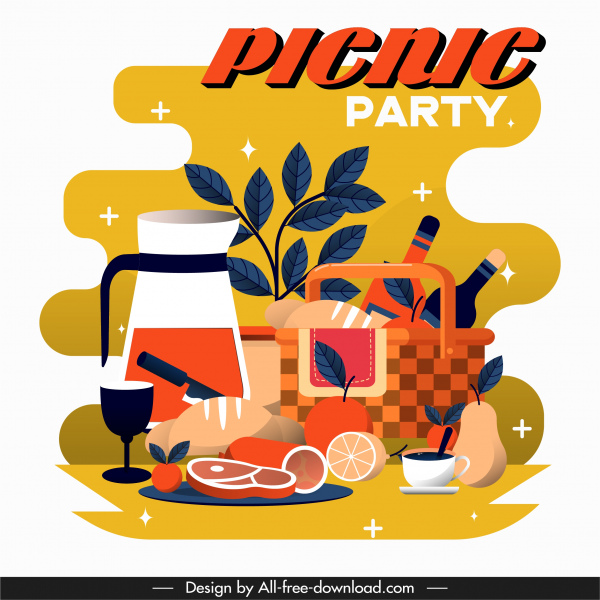 picnic partito sfondo colorato piatto classico disegno