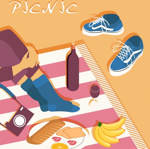 mantel de picnic cartel comida relajado los iconos humanos