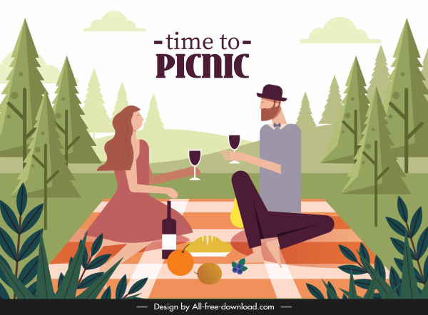 picnic thời gian Banner màu phim hoạt hình ký tự Sketch