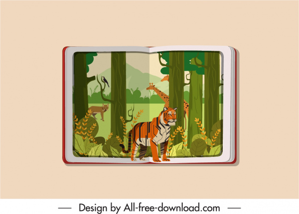 icono libro de imágenes jungle animals boceto temático