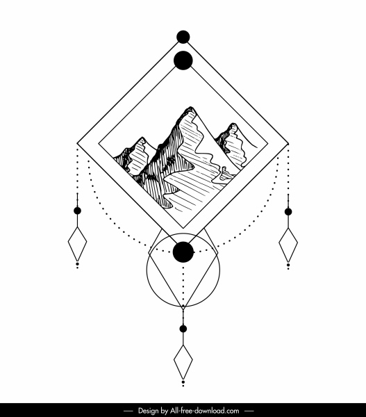 Picture Tattoo Template Mountain Scene Sketch Flat Classic-vector Misc-free  Vector Free Download