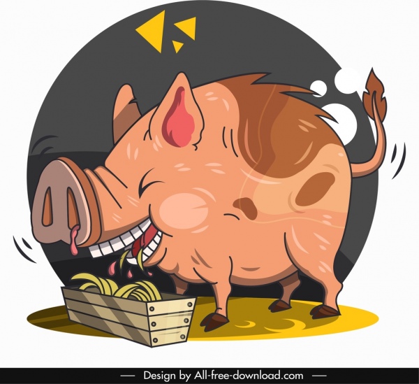 सुअर पशु आइकन मजेदार कार्टून चरित्र स्केच