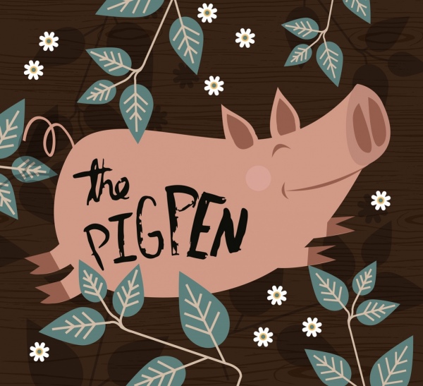 latar belakang babi daun ikon dekorasi cute Funny desain