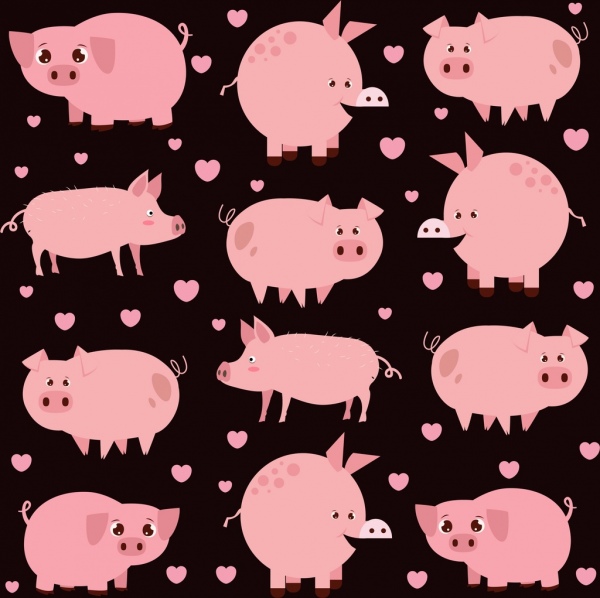 Colección de iconos de cerdo rosado lindo diseño