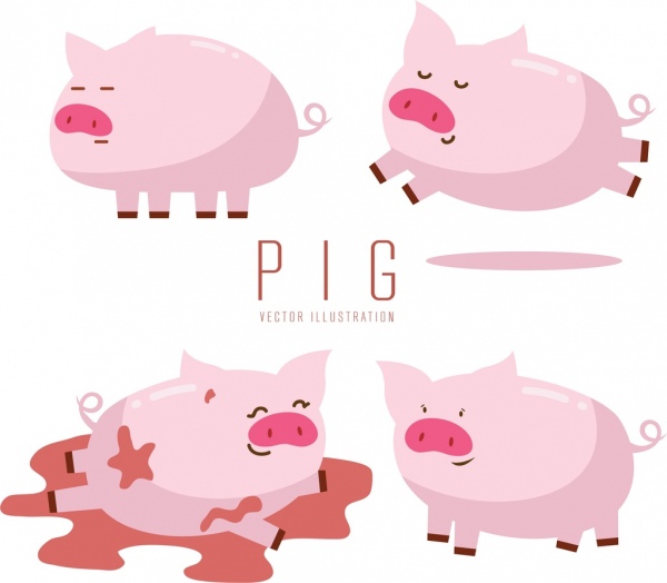 豚アイコンコレクションかわいいピンクのデザイン