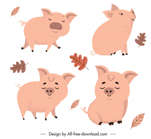 ícones porquinho adorável esboço de desenho animado portátil