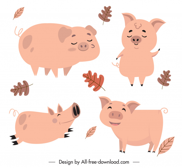 ikon anak babi desain kartun lucu handdrawn klasik