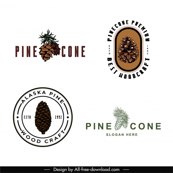 plantillas de logotipo de cono de pino elegantes formas retro