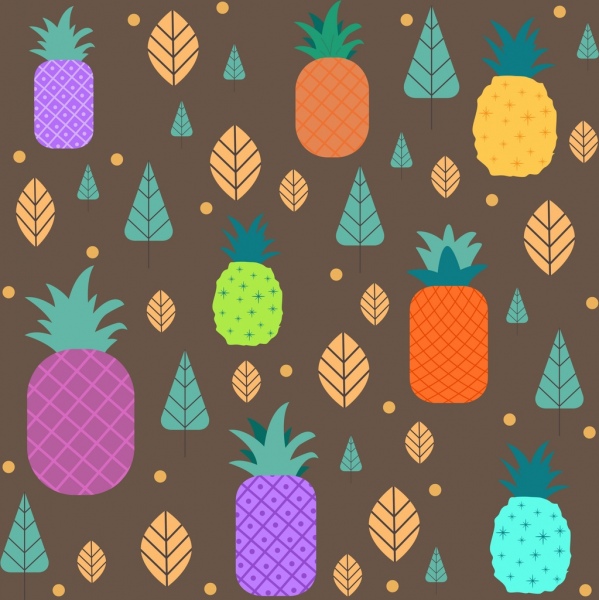菠萝背景彩色平面设计重复图标
