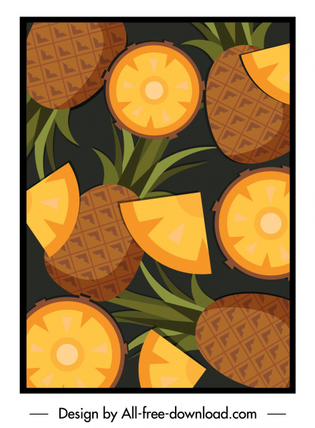 菠萝图案经典彩色平面素描