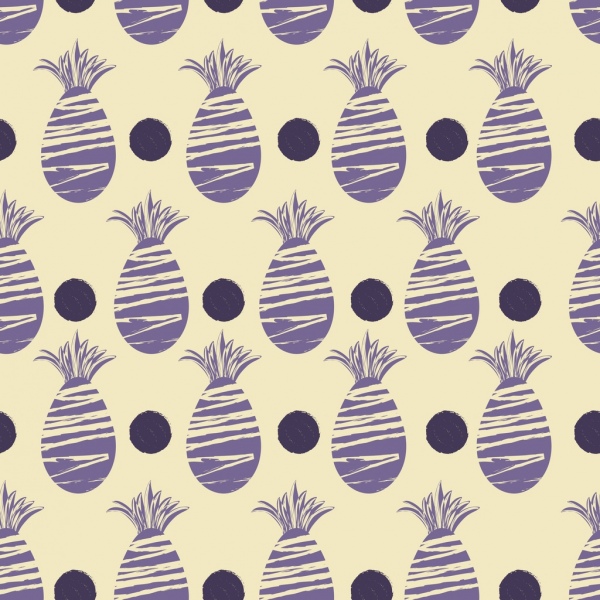 ananas de fond plat violet répétant icônes imprimées