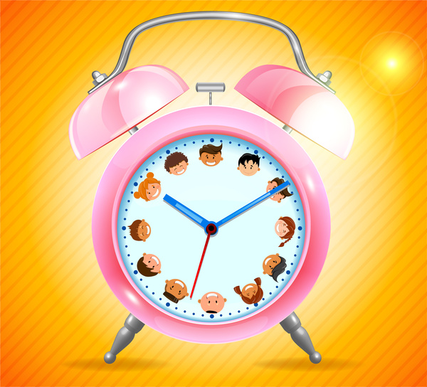 ピンクの目覚まし時計のリアルなイラスト