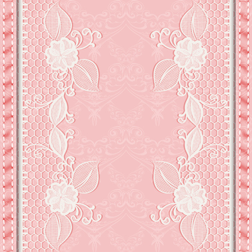 latar belakang merah muda dengan renda putih vektor