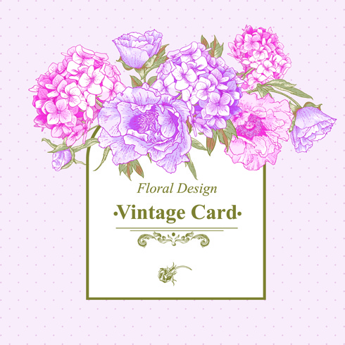 ピンクの花柄ヴィンテージ カード ベクトル