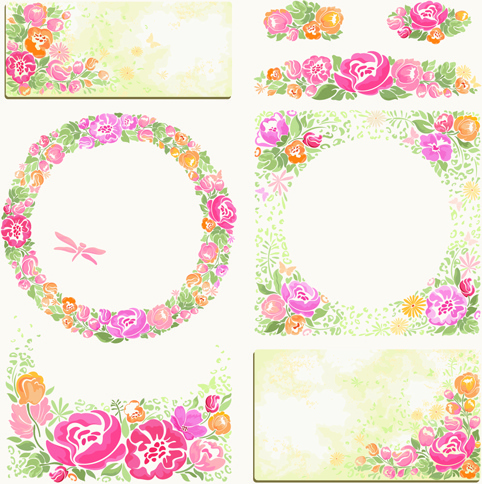 rosa Blume Rahmen und Karten Vektor