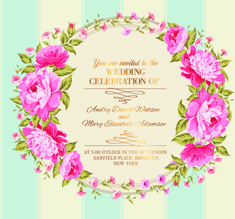 cadre fleur rose, cartes d’invitation de mariage